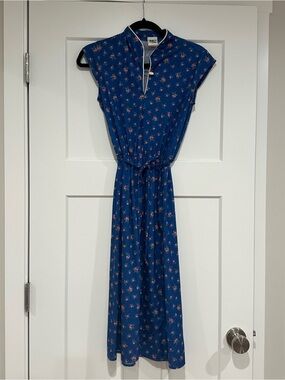 Vintage 70’s Oops California Blue Floral Cap-Sleeve Mandarin Collar Dress S 5/6